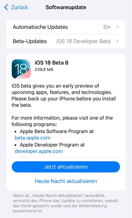 水富苹果手机维修分享苹果 iOS / iPadOS 18 开发者预览版 Beta 8 发布 